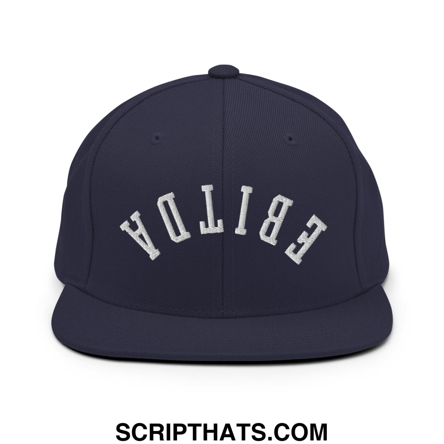 Upside Down EBITDA Embroidered Flat Bill Brim Snapback Hat Navy