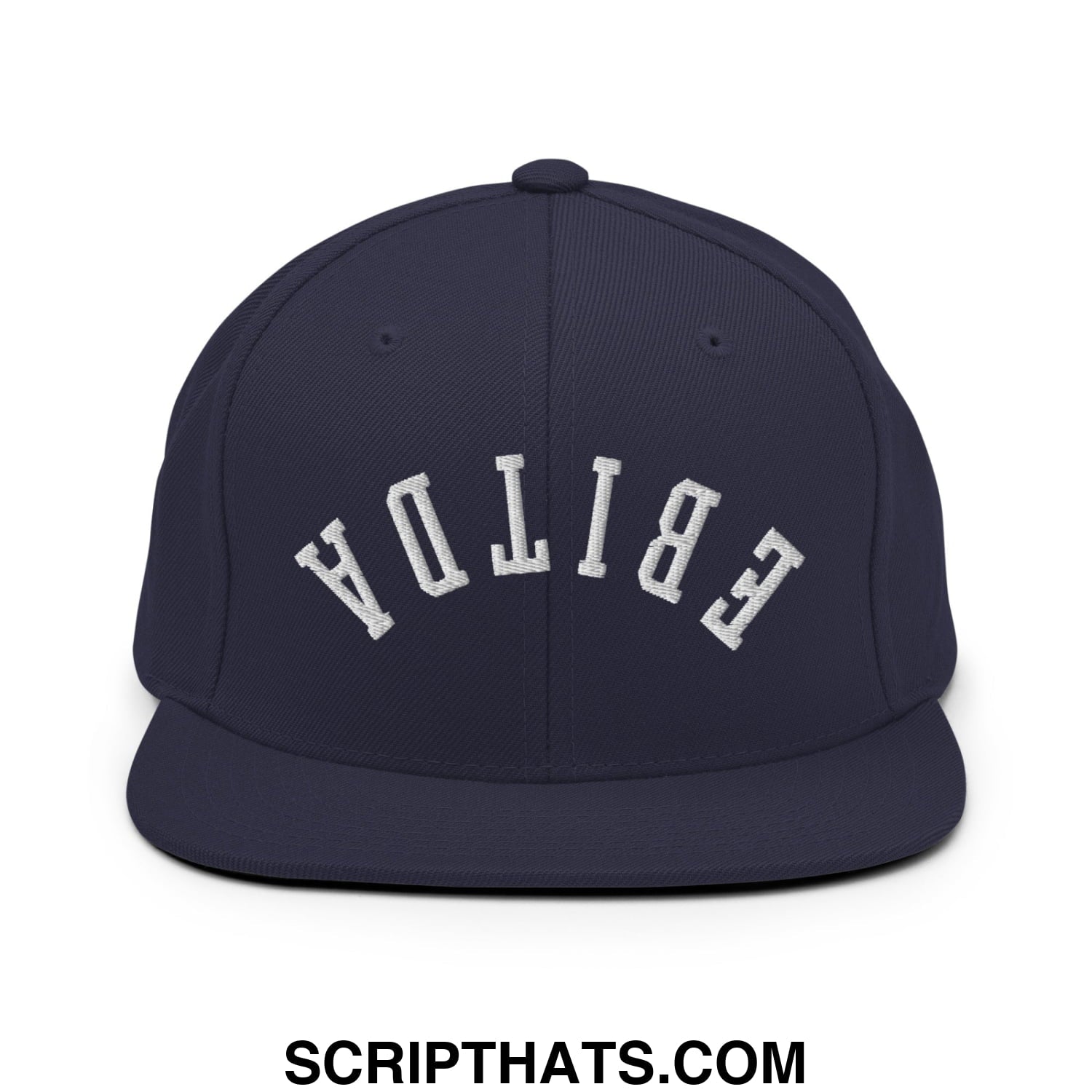 Upside Down EBITDA Embroidered Flat Bill Brim Snapback Hat Navy