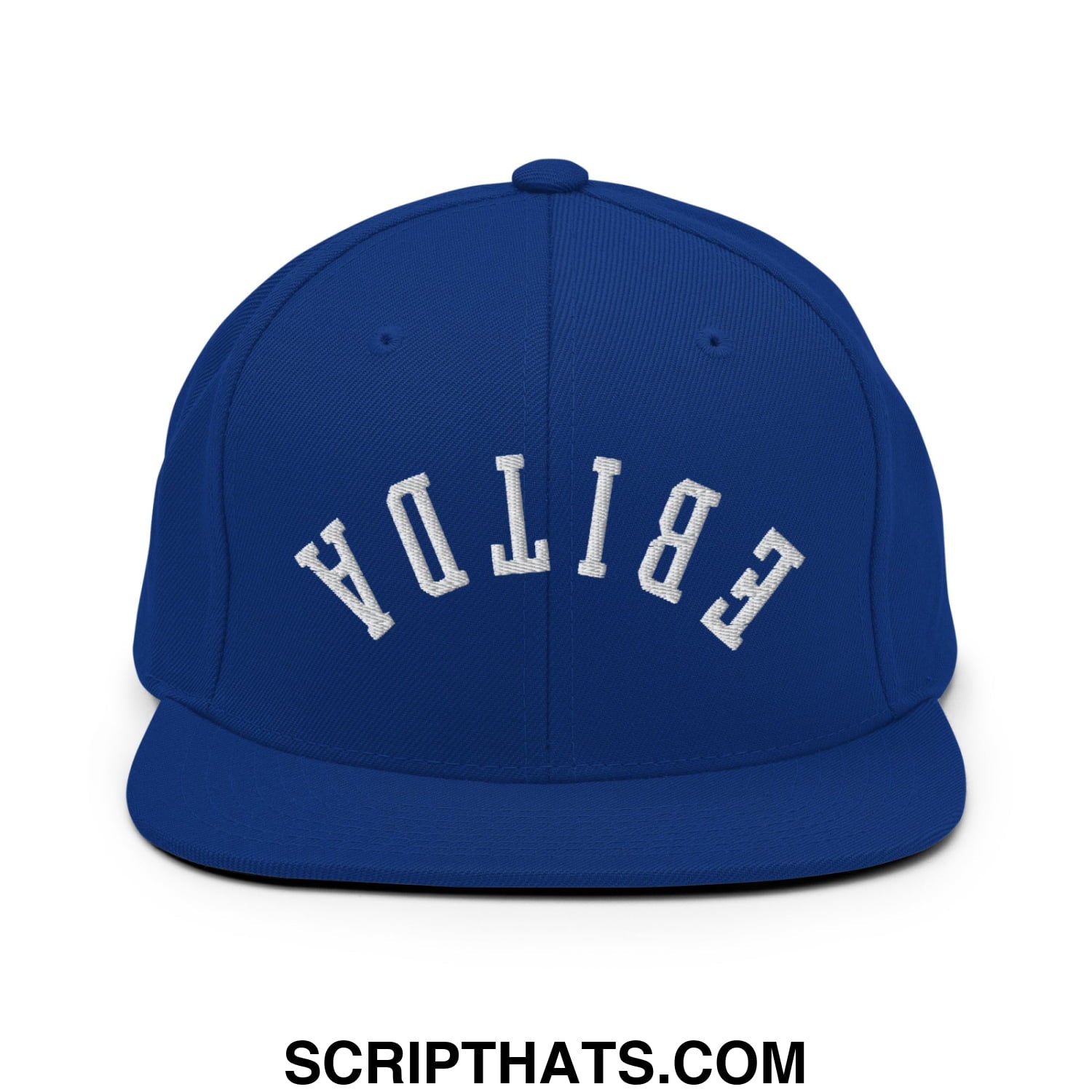 Upside Down EBITDA Embroidered Flat Bill Brim Snapback Hat Royal Blue