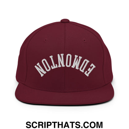 Upside Down Edmonton Embroidered Flat Bill Brim Snapback Hat Maroon