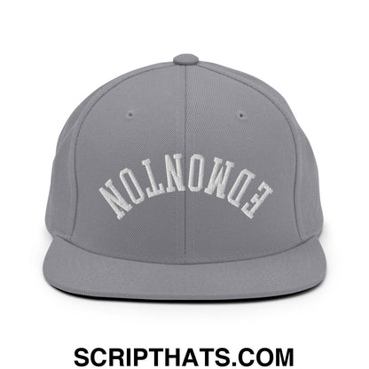 Upside Down Edmonton Embroidered Flat Bill Brim Snapback Hat Silver