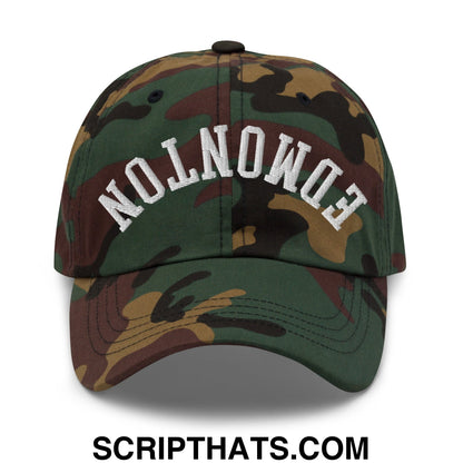 Upside Down Edmonton Embroidered Unstructured Dad Hat Green Camo