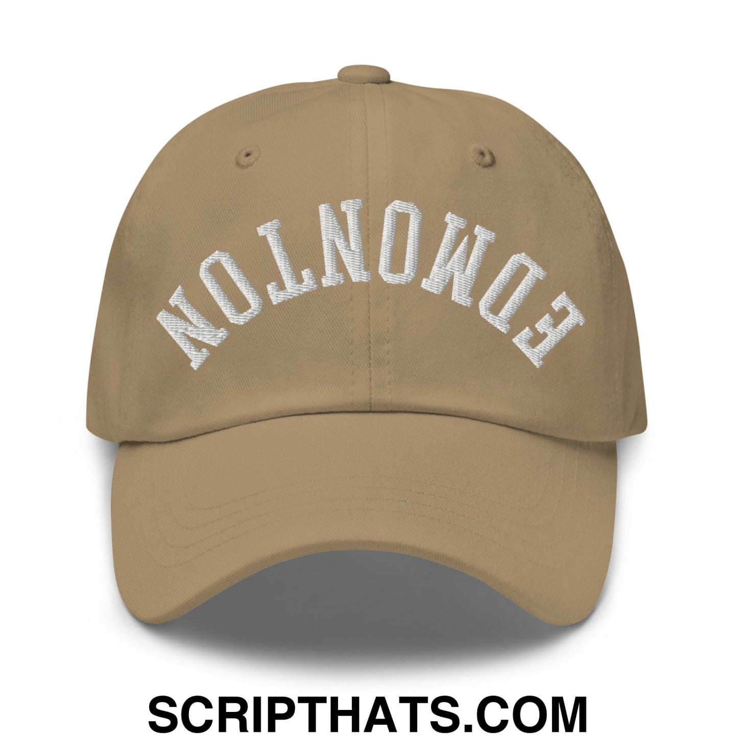 Upside Down Edmonton Embroidered Unstructured Dad Hat Khaki