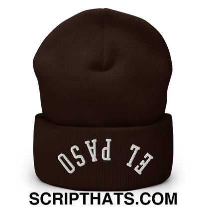 Upside Down El Paso Embroidered Cuffed Knit Beanie Brown