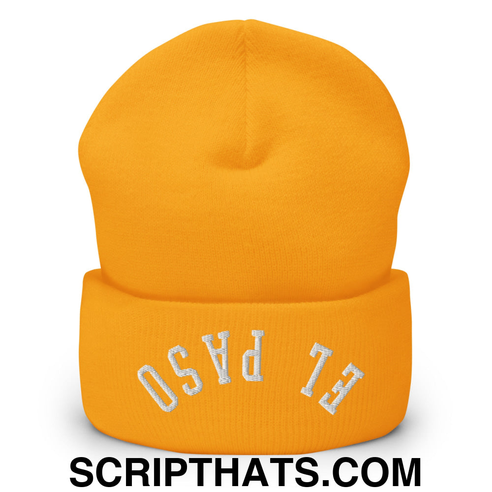 Upside Down El Paso Embroidered Cuffed Knit Beanie Gold