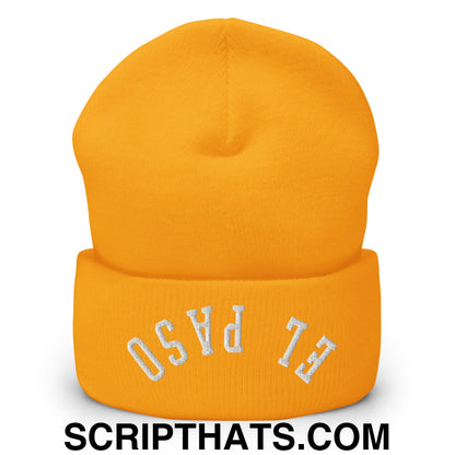 Upside Down El Paso Embroidered Cuffed Knit Beanie Gold