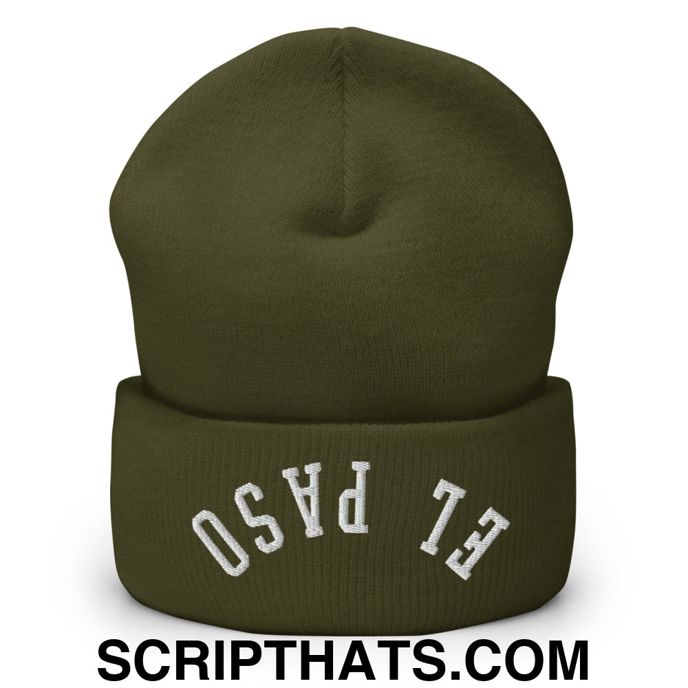 Upside Down El Paso Embroidered Cuffed Knit Beanie Olive