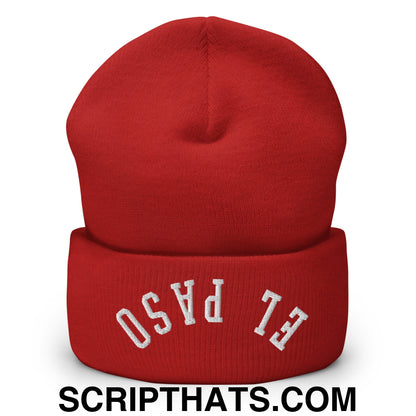 Upside Down El Paso Embroidered Cuffed Knit Beanie Red