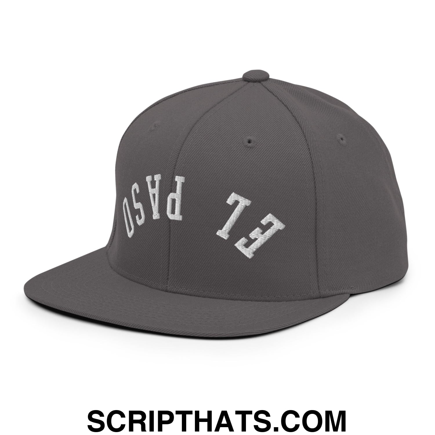 Upside Down El Paso Embroidered Flat Bill Brim Snapback Hat Dark Grey