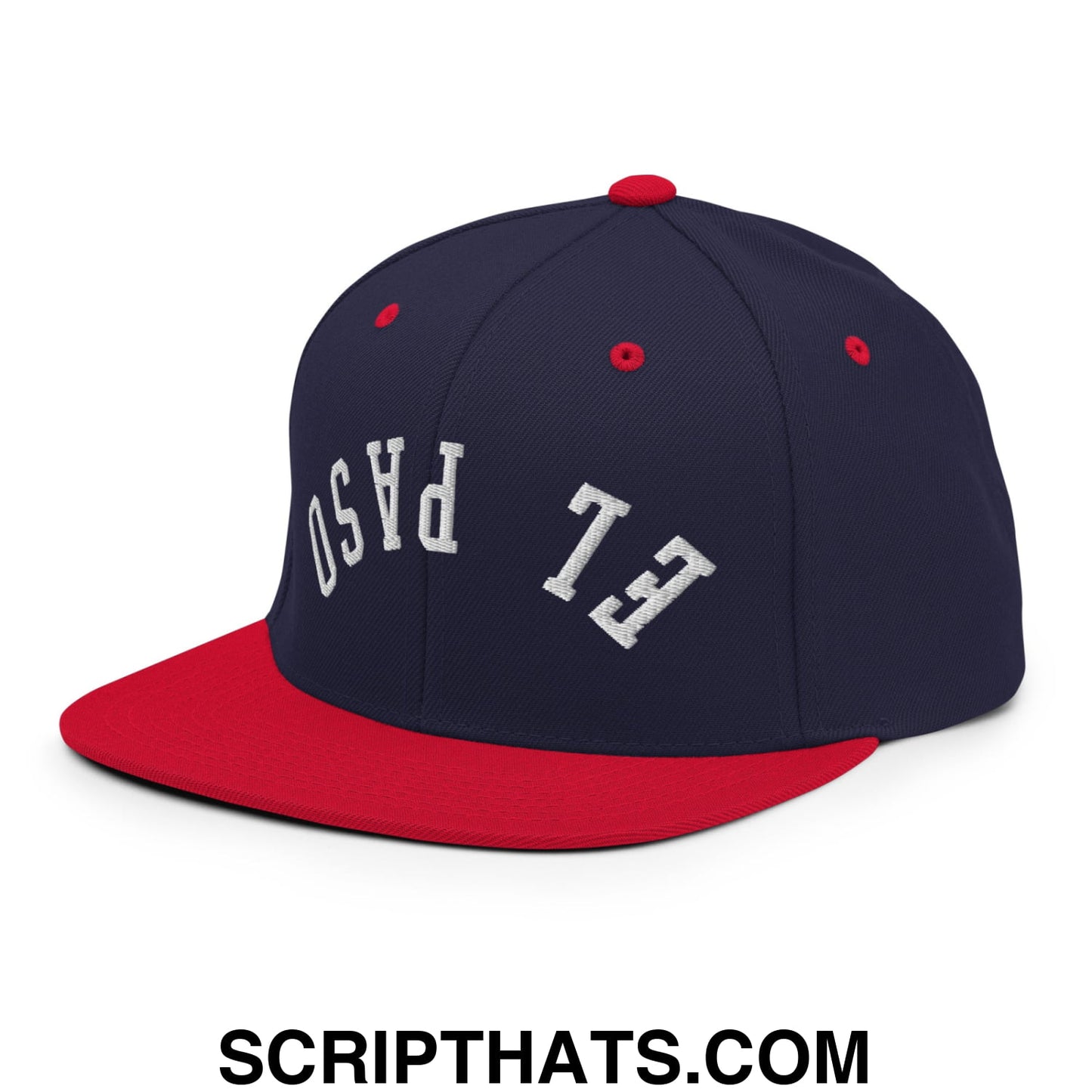 Upside Down El Paso Embroidered Flat Bill Brim Snapback Hat Navy Red