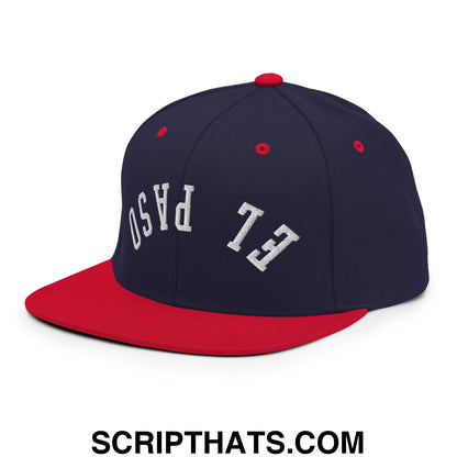 Upside Down El Paso Embroidered Flat Bill Brim Snapback Hat Navy Red