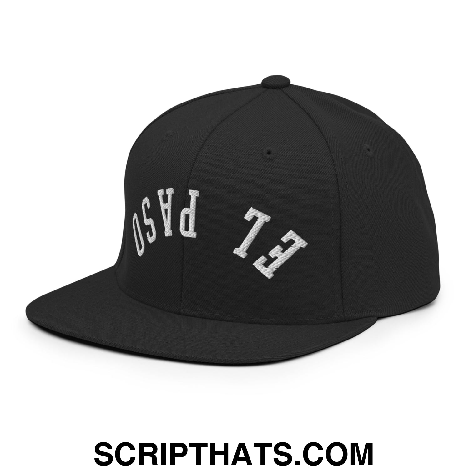 Upside Down El Paso Embroidered Flat Bill Brim Snapback Hat Black