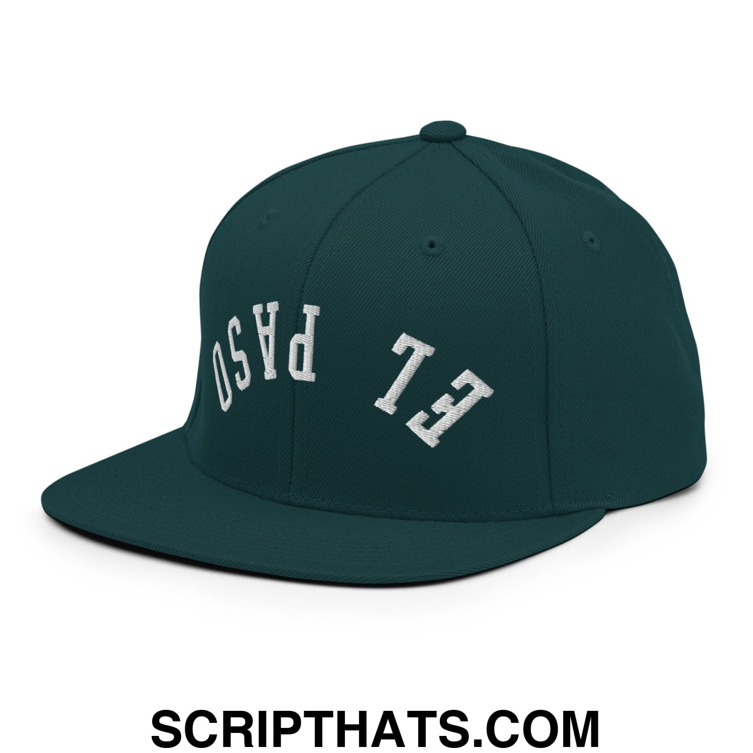 Upside Down El Paso Embroidered Flat Bill Brim Snapback Hat Spruce