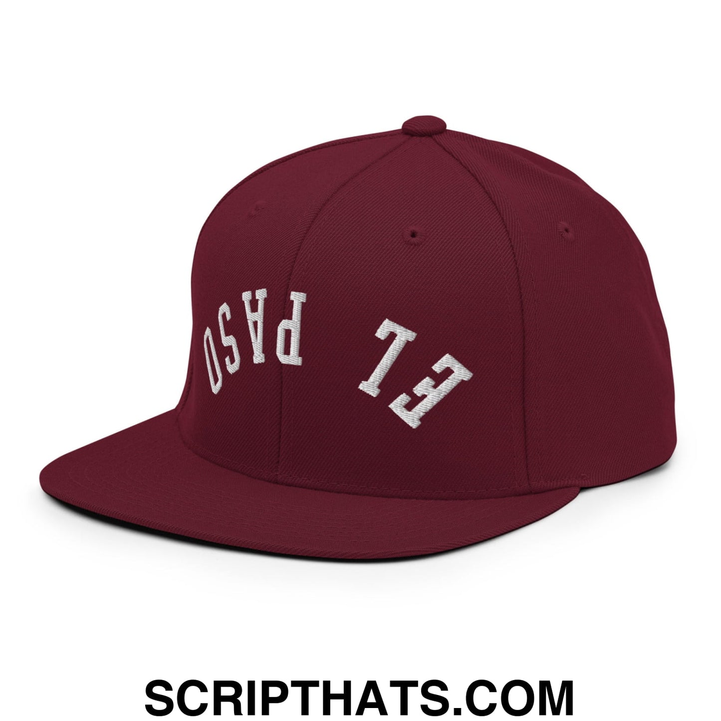 Upside Down El Paso Embroidered Flat Bill Brim Snapback Hat Maroon