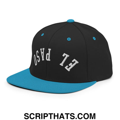 Upside Down El Paso Embroidered Flat Bill Brim Snapback Hat Black Teal