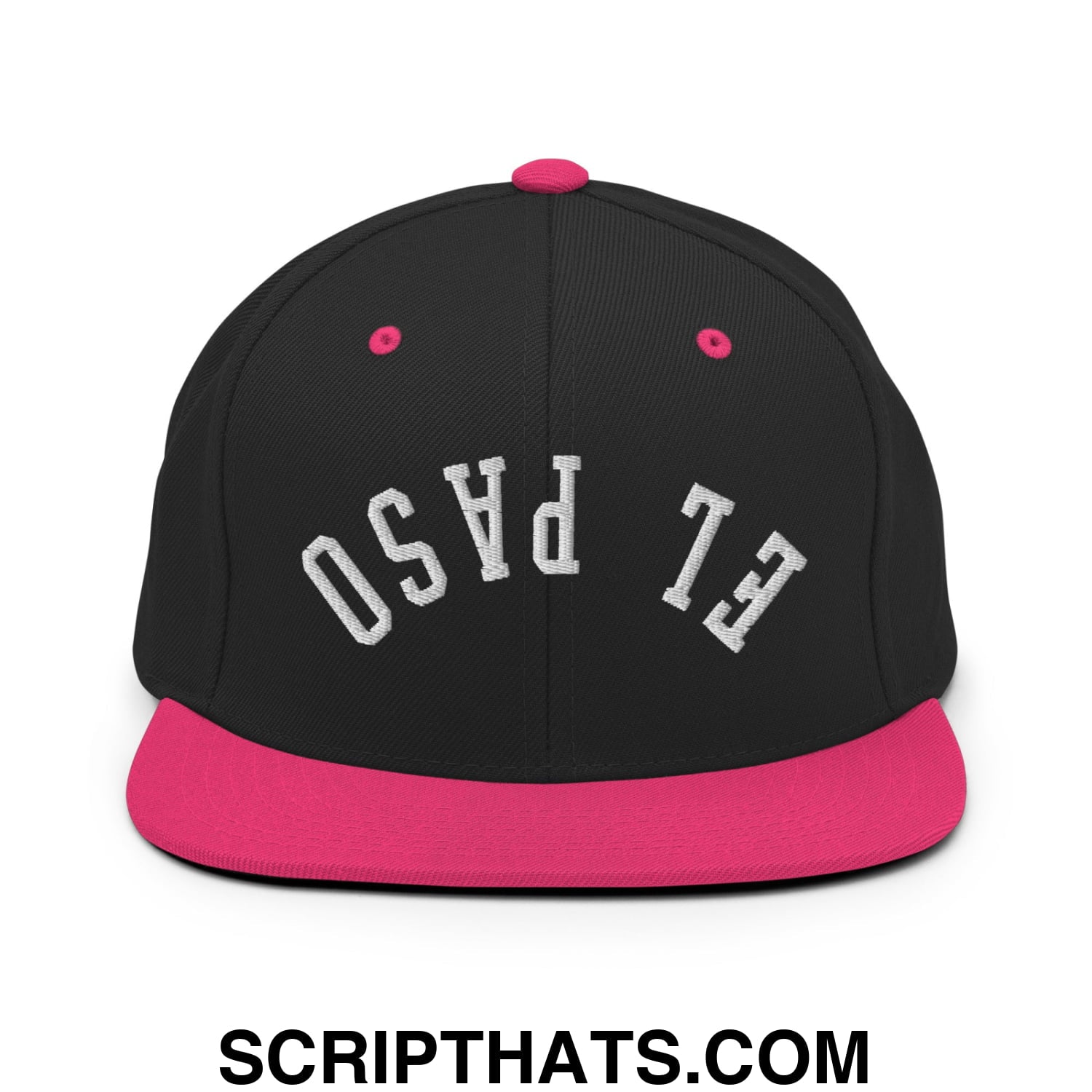Upside Down El Paso Embroidered Flat Bill Brim Snapback Hat Black Neon Pink