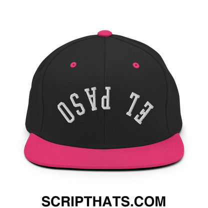 Upside Down El Paso Embroidered Flat Bill Brim Snapback Hat Black Neon Pink