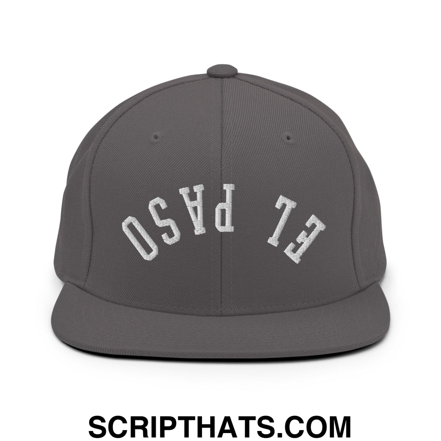 Upside Down El Paso Embroidered Flat Bill Brim Snapback Hat Dark Grey