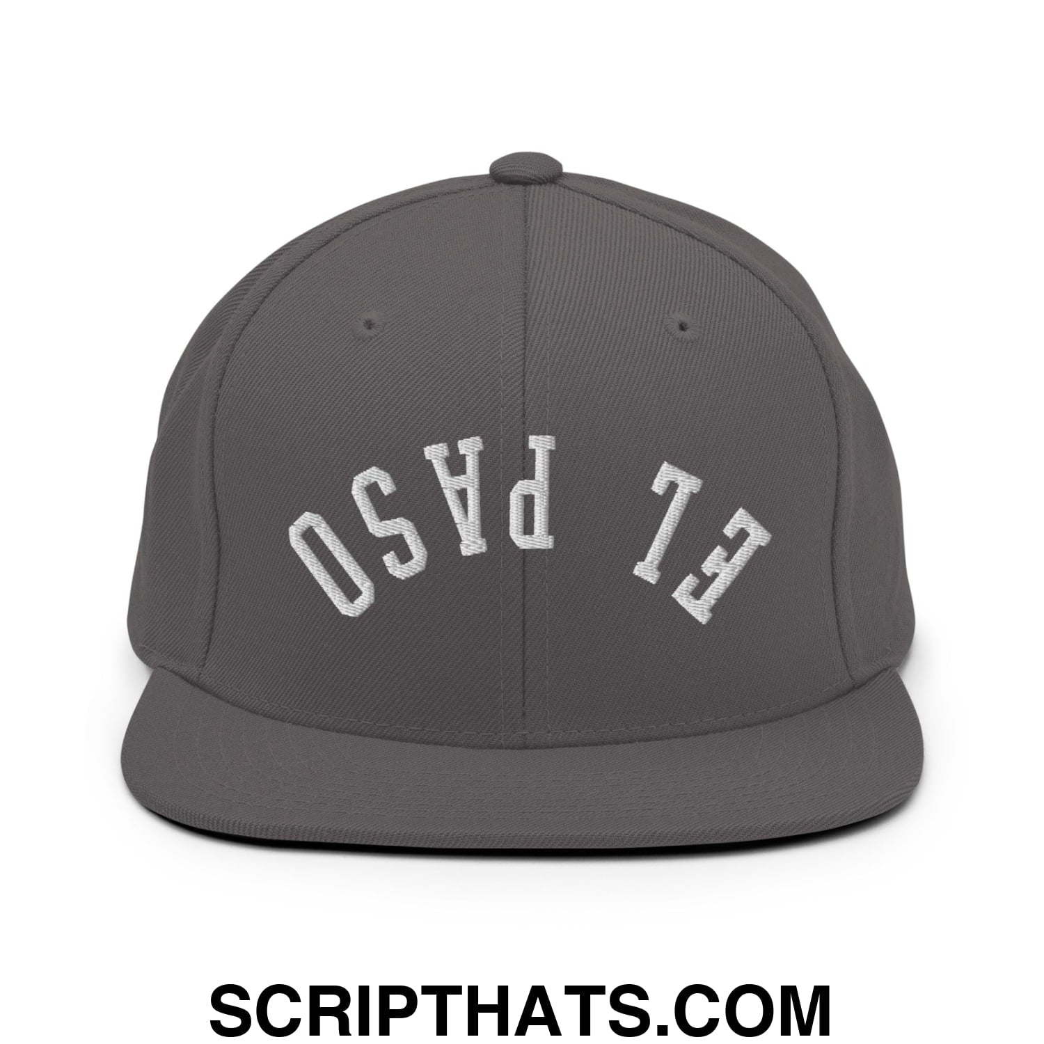 Upside Down El Paso Embroidered Flat Bill Brim Snapback Hat Dark Grey