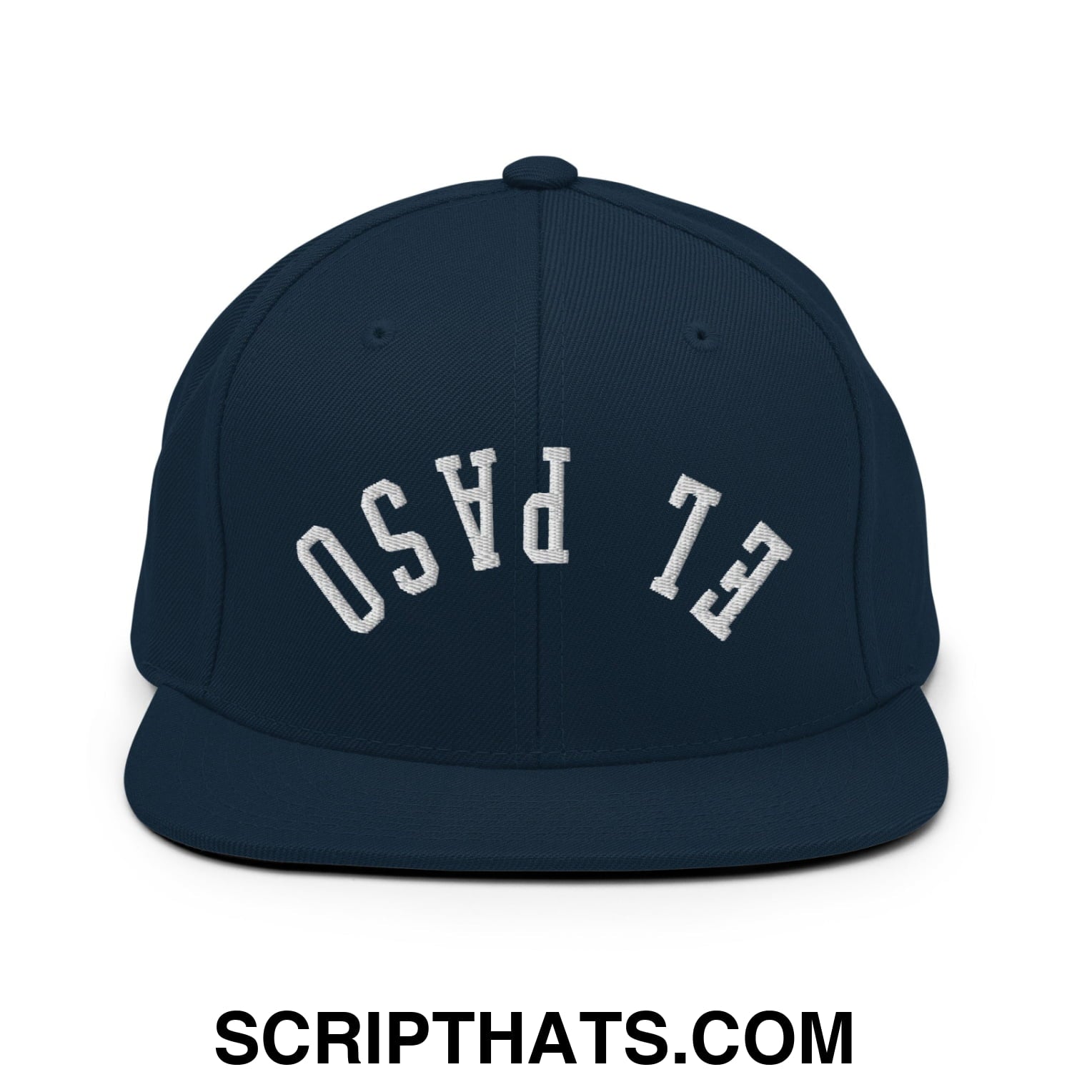 Upside Down El Paso Embroidered Flat Bill Brim Snapback Hat Dark Navy