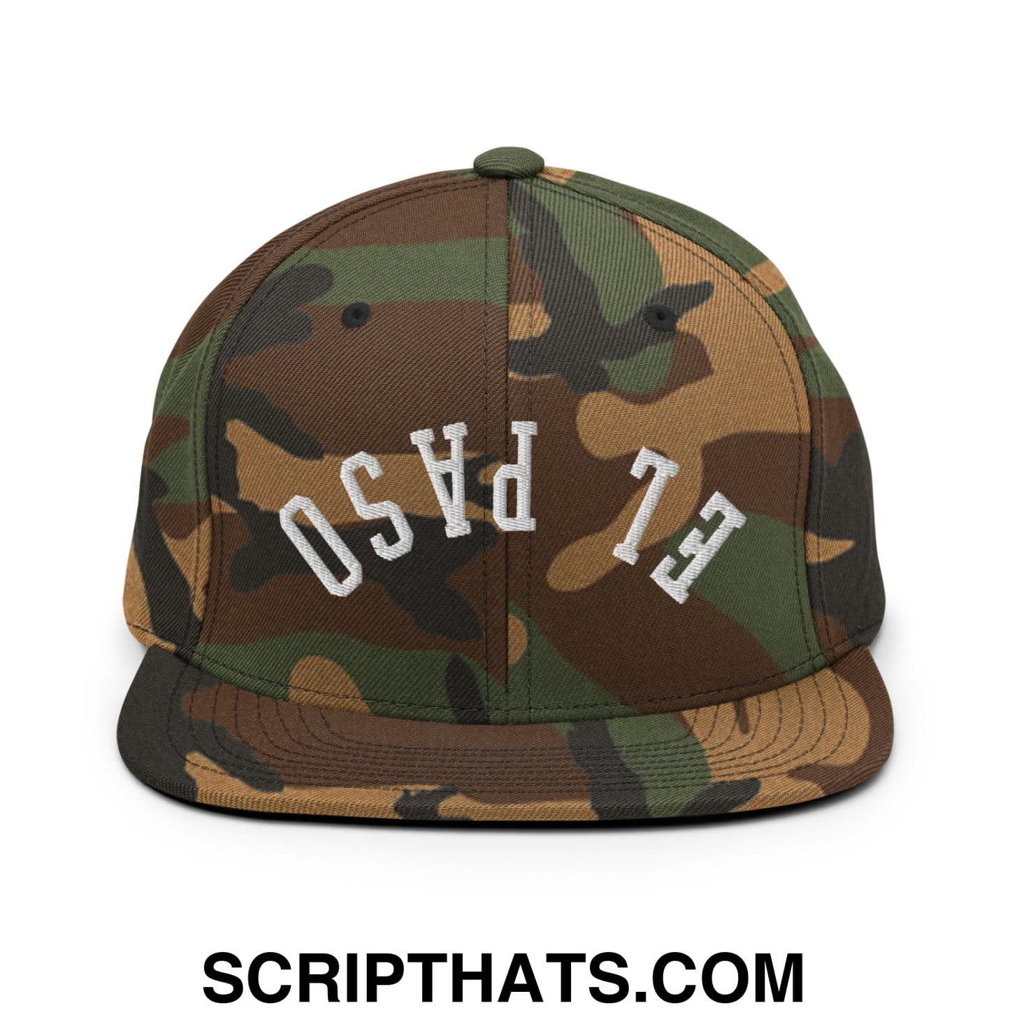 Upside Down El Paso Embroidered Flat Bill Brim Snapback Hat Green Camo