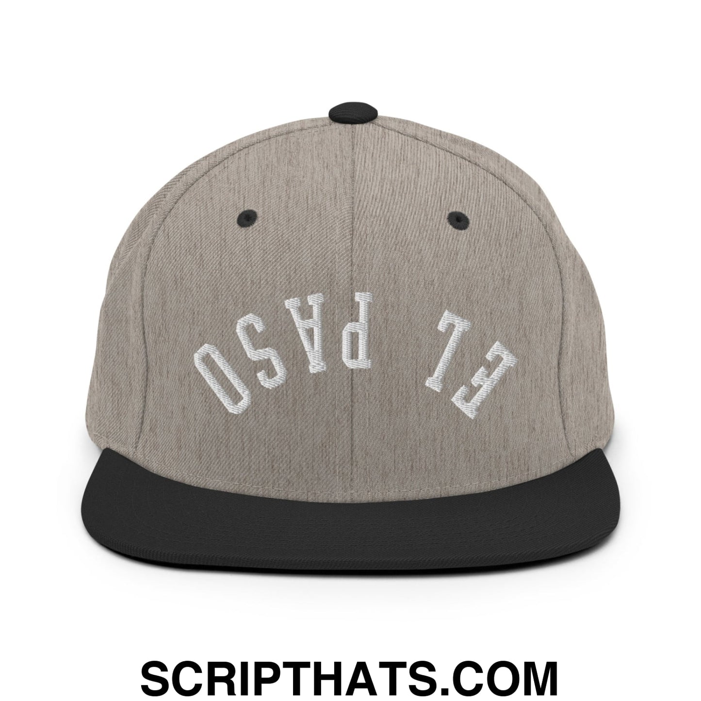 Upside Down El Paso Embroidered Flat Bill Brim Snapback Hat Heather Black
