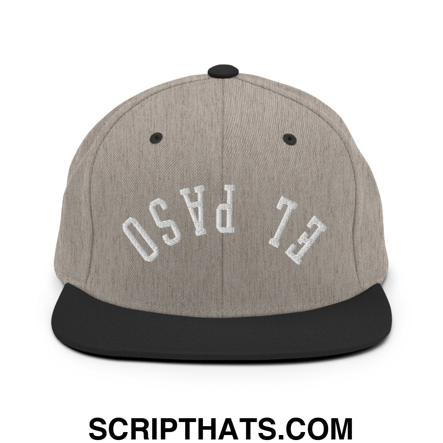 Upside Down El Paso Embroidered Flat Bill Brim Snapback Hat Heather Black