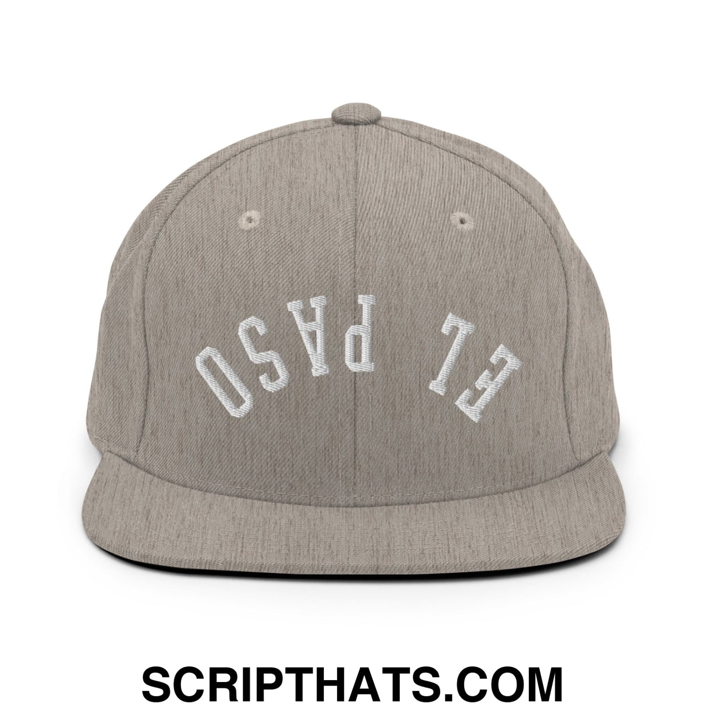 Upside Down El Paso Embroidered Flat Bill Brim Snapback Hat Heather Grey