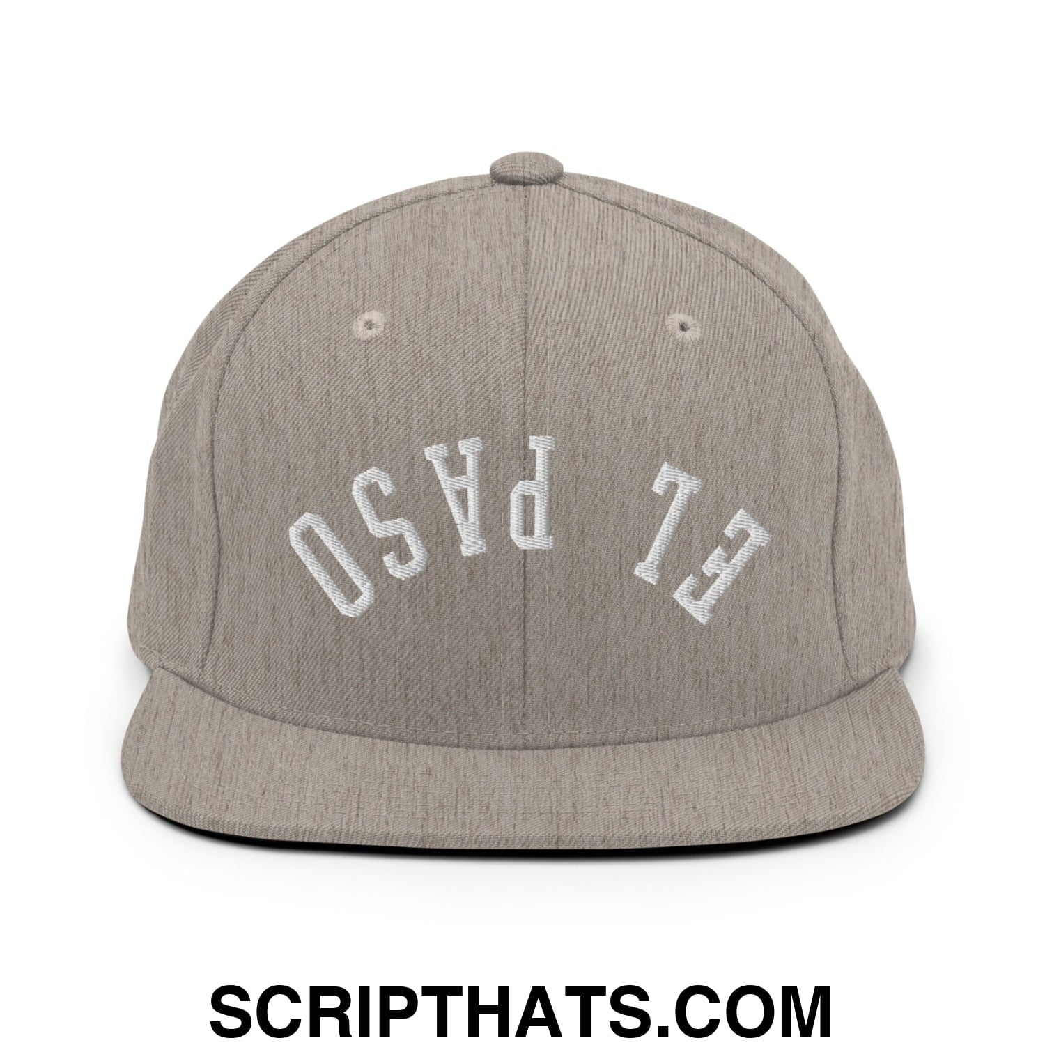 Upside Down El Paso Embroidered Flat Bill Brim Snapback Hat Heather Grey