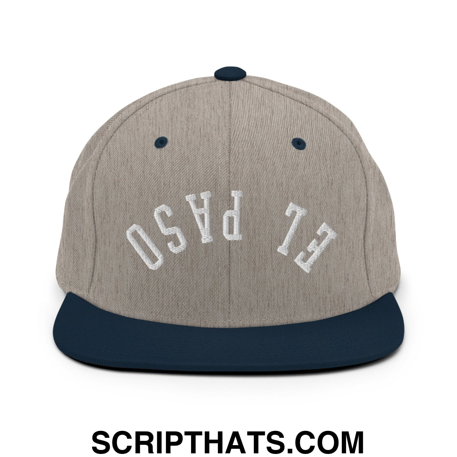 Upside Down El Paso Embroidered Flat Bill Brim Snapback Hat Heather Grey Navy