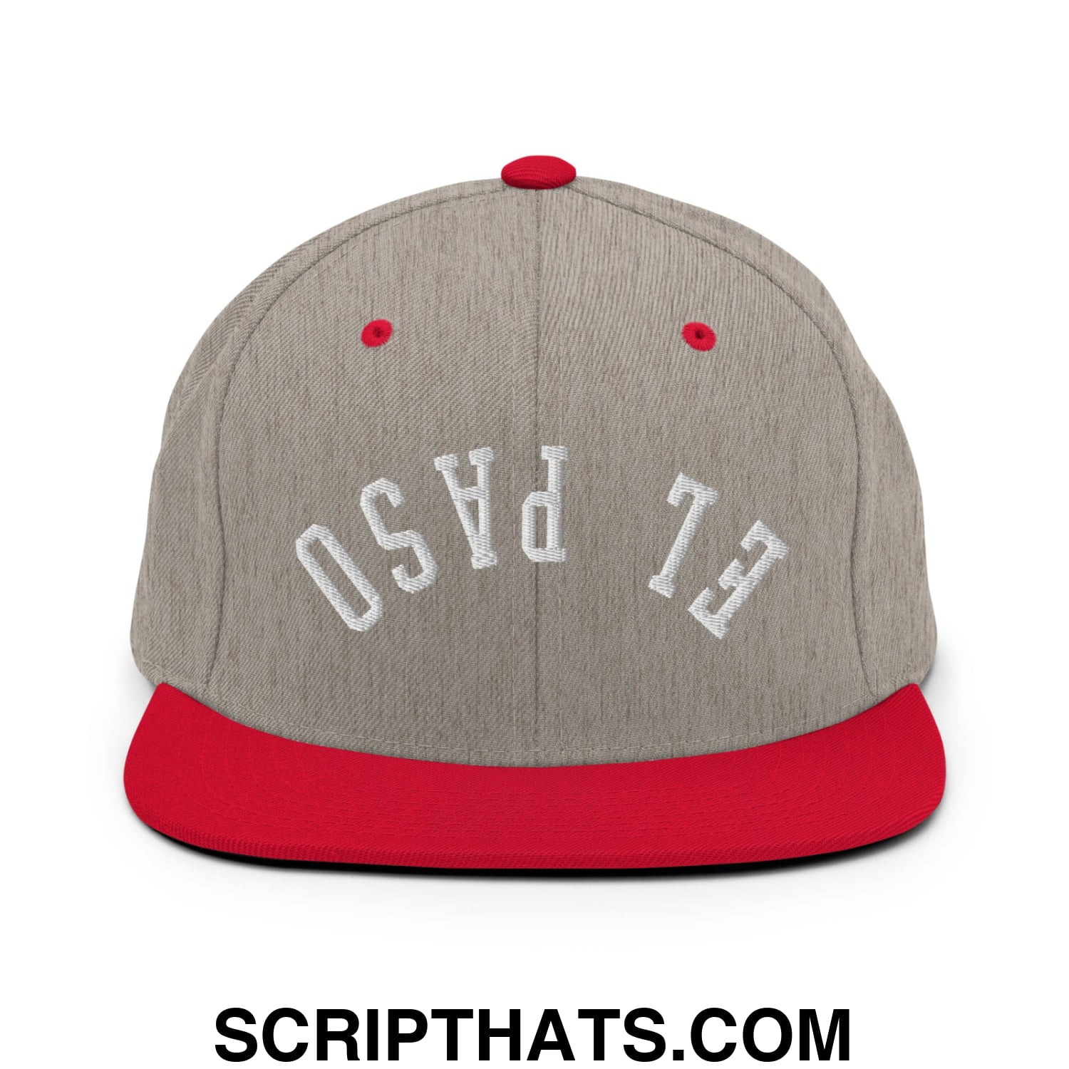 Upside Down El Paso Embroidered Flat Bill Brim Snapback Hat Heather Grey Red