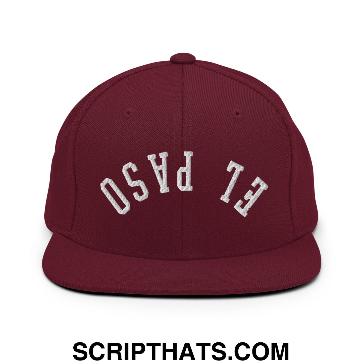 Upside Down El Paso Embroidered Flat Bill Brim Snapback Hat Maroon
