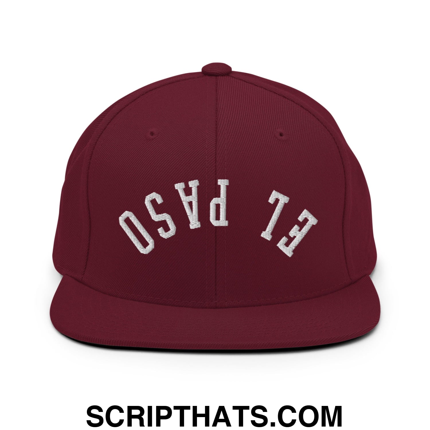 Upside Down El Paso Embroidered Flat Bill Brim Snapback Hat Maroon