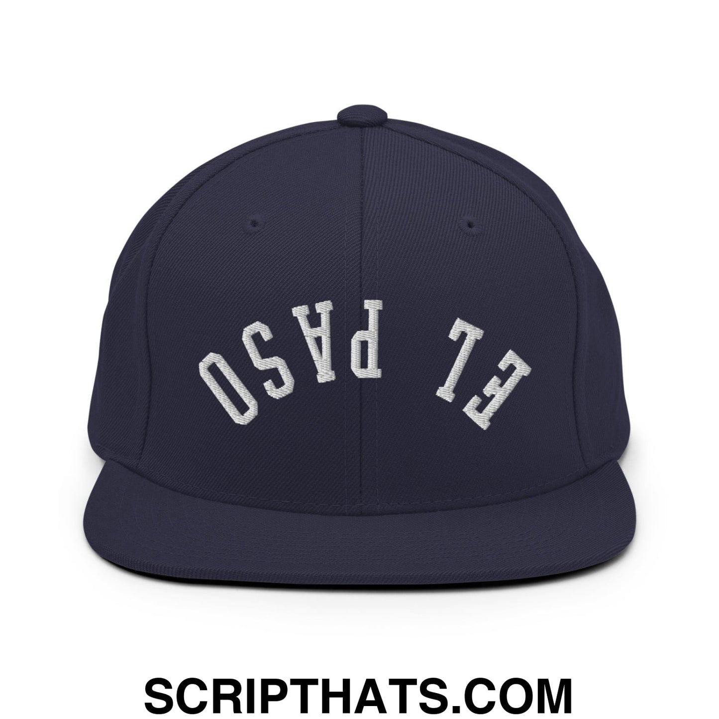Upside Down El Paso Embroidered Flat Bill Brim Snapback Hat Navy