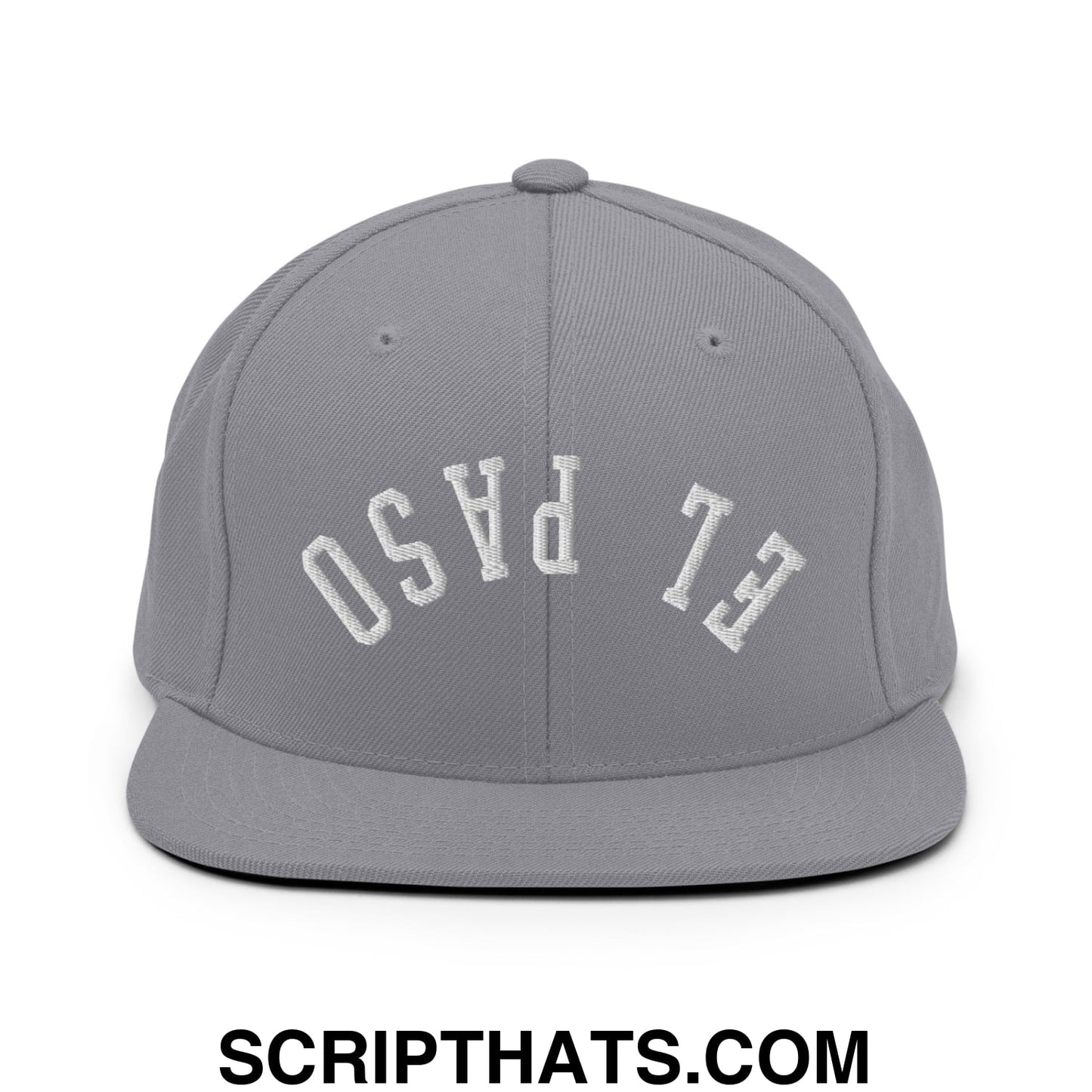 Upside Down El Paso Embroidered Flat Bill Brim Snapback Hat Silver