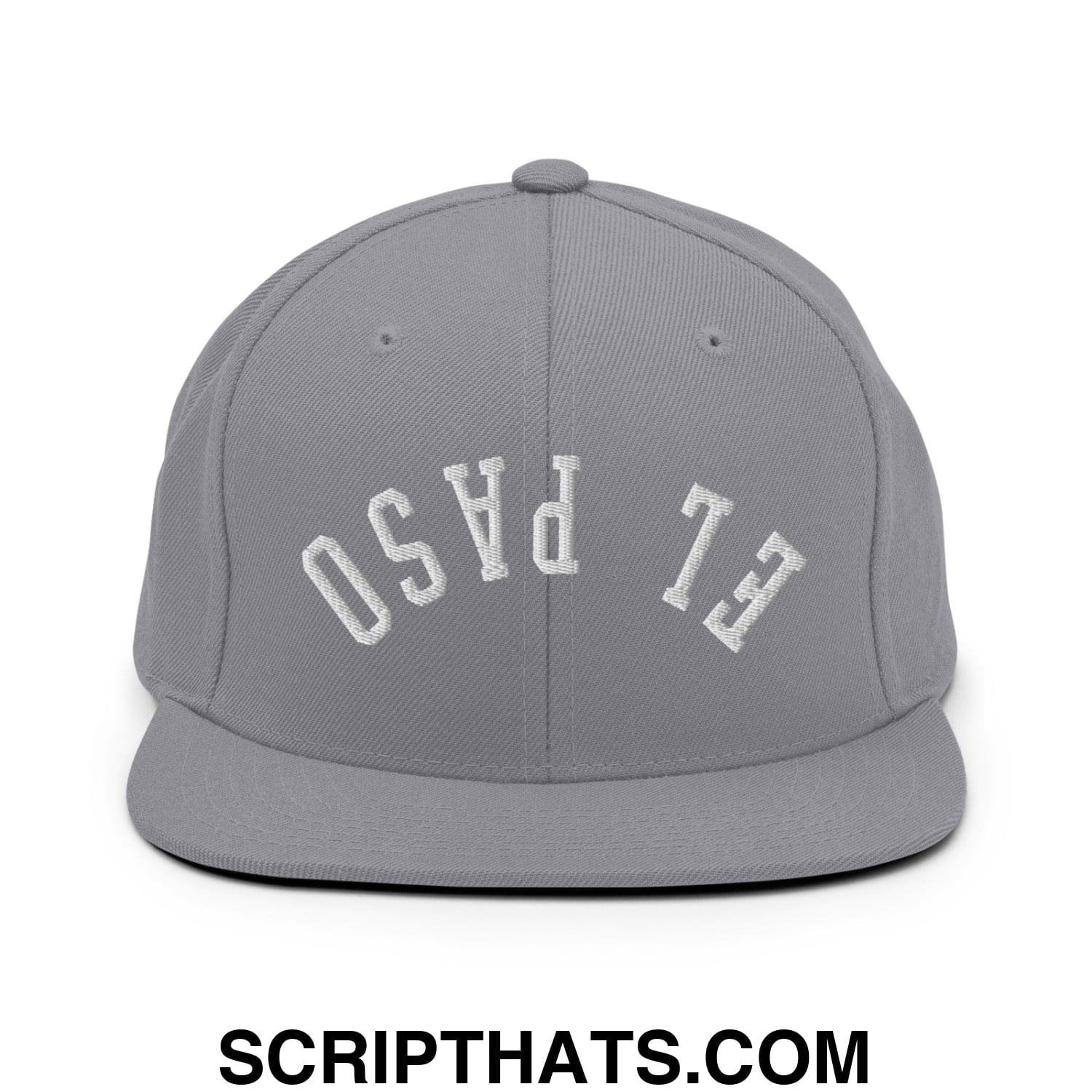 Upside Down El Paso Embroidered Flat Bill Brim Snapback Hat Silver
