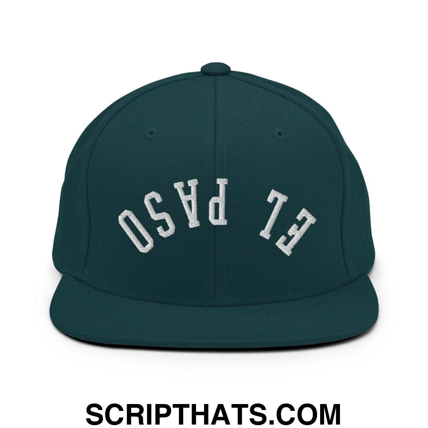 Upside Down El Paso Embroidered Flat Bill Brim Snapback Hat Spruce