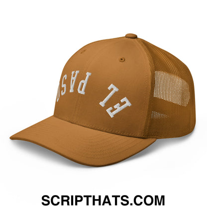 Upside Down El Paso Embroidered Mesh Trucker Hat Caramel