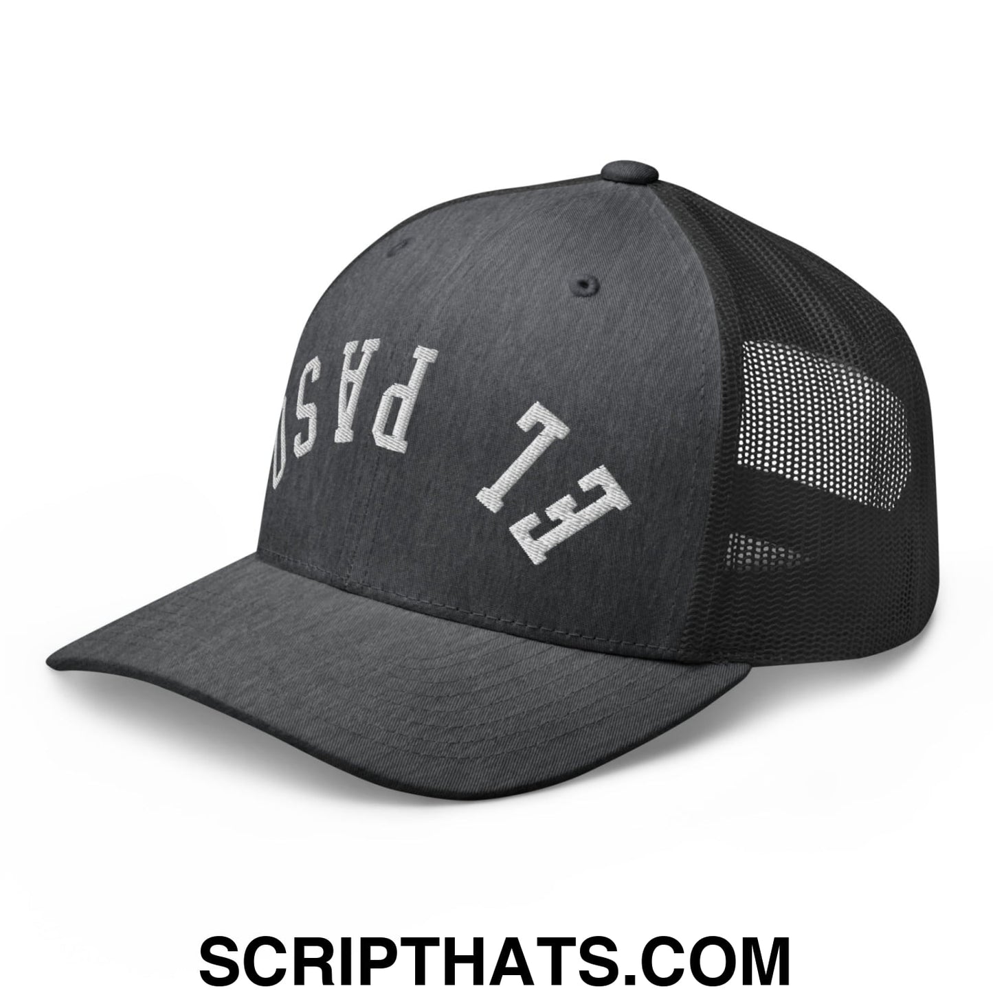 Upside Down El Paso Embroidered Mesh Trucker Hat Dark Heather Gray