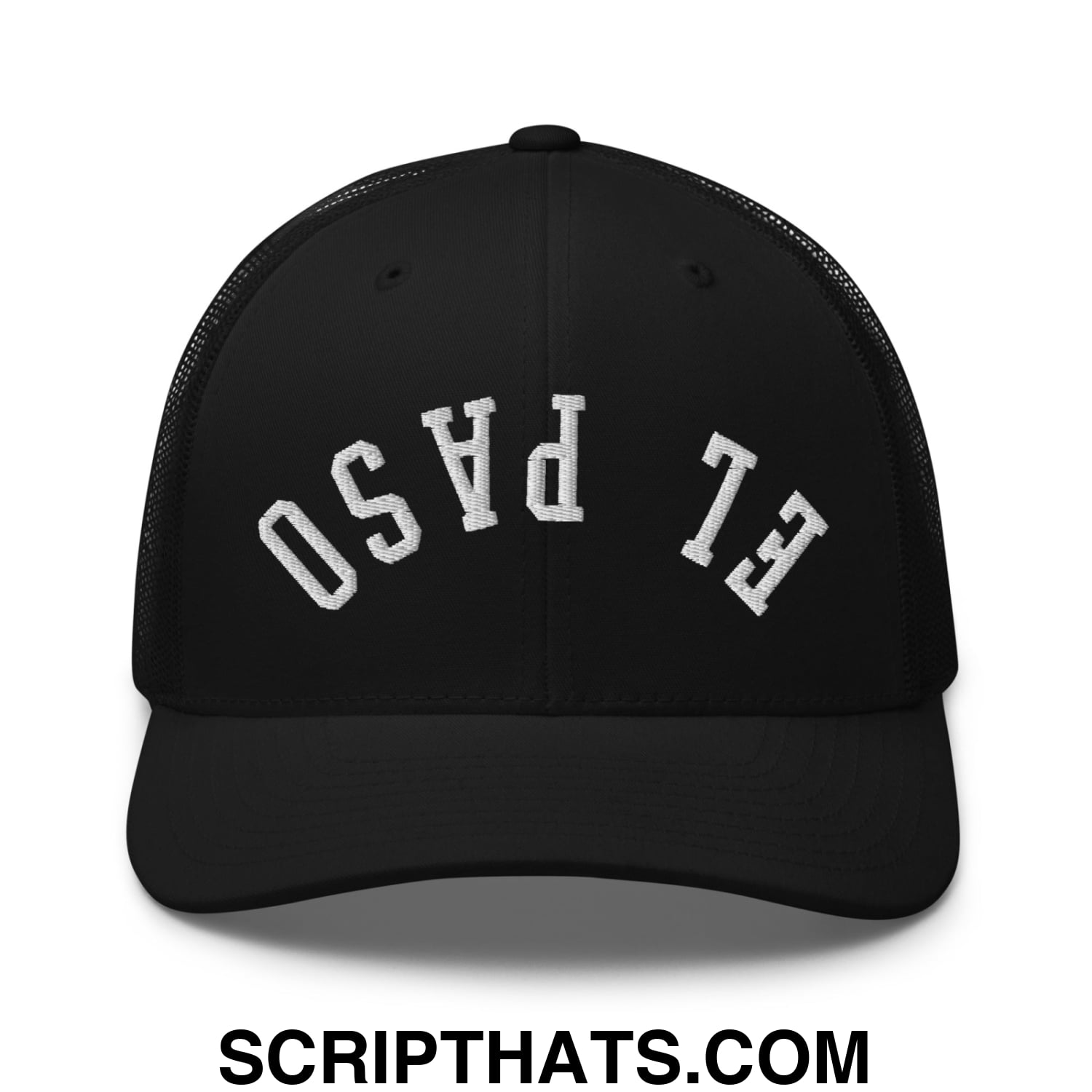 Upside Down El Paso Embroidered Mesh Trucker Hat Black