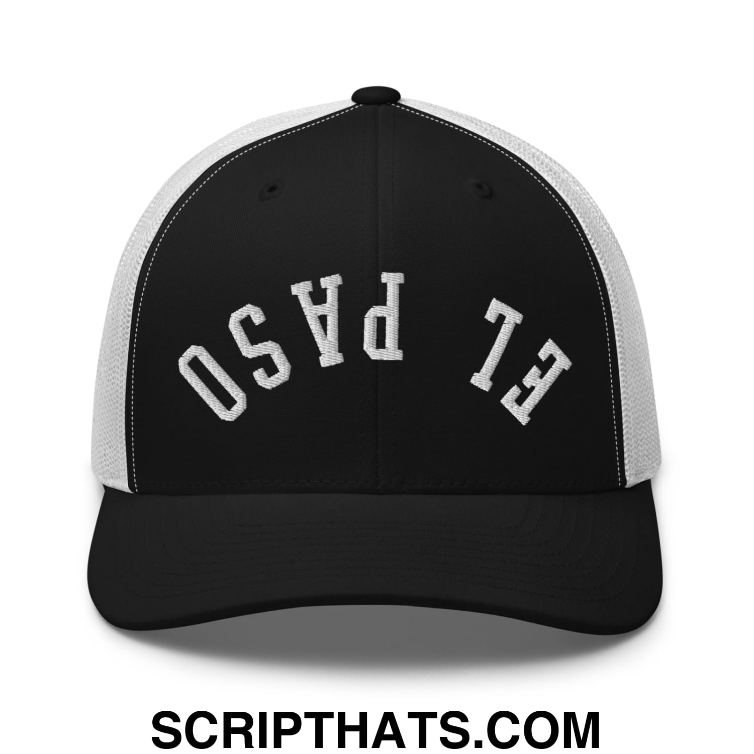Upside Down El Paso Embroidered Mesh Trucker Hat Black White