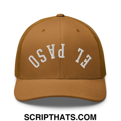 Upside Down El Paso Embroidered Mesh Trucker Hat Caramel