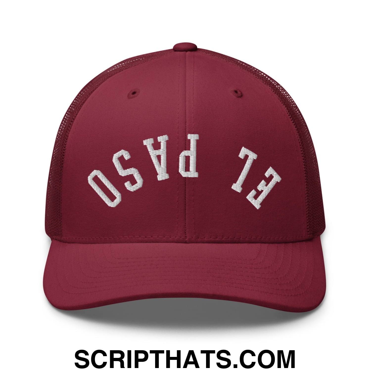 Upside Down El Paso Embroidered Mesh Trucker Hat Cranberry