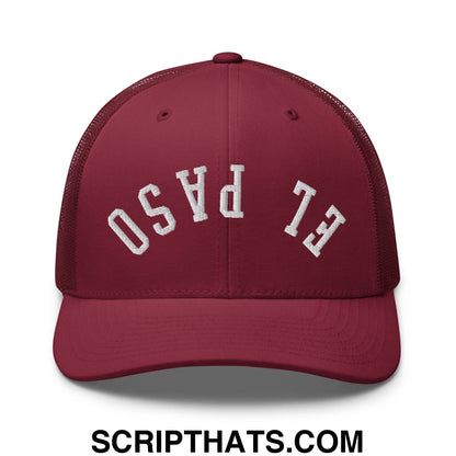 Upside Down El Paso Embroidered Mesh Trucker Hat Cranberry