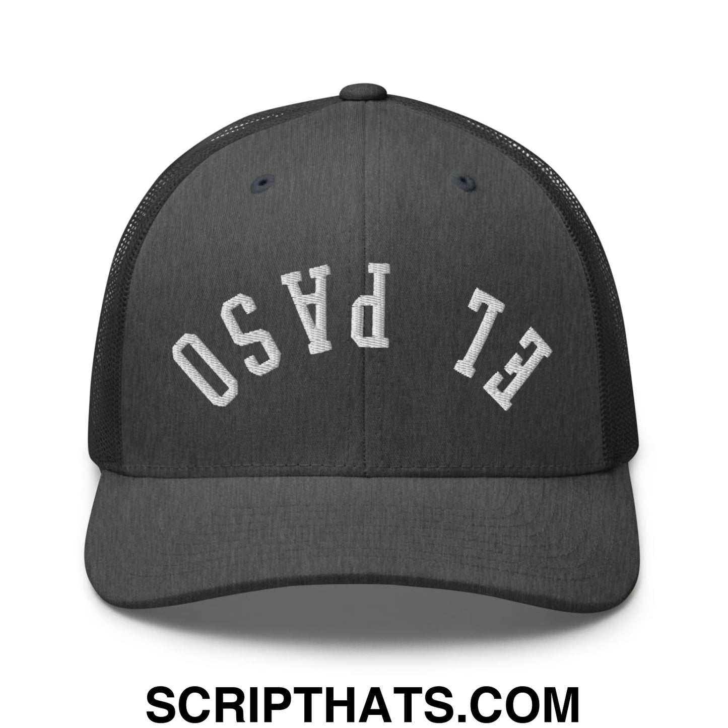 Upside Down El Paso Embroidered Mesh Trucker Hat Dark Heather Gray