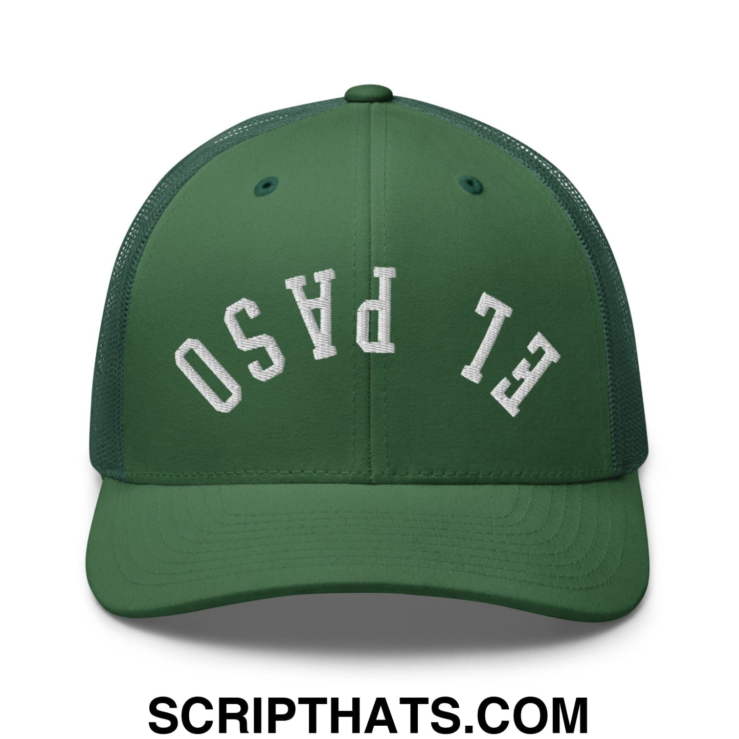 Upside Down El Paso Embroidered Mesh Trucker Hat Evergreen