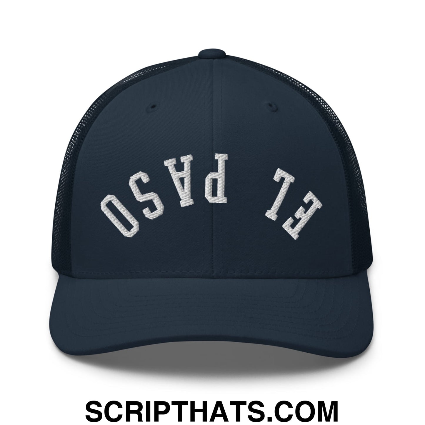 Upside Down El Paso Embroidered Mesh Trucker Hat Navy