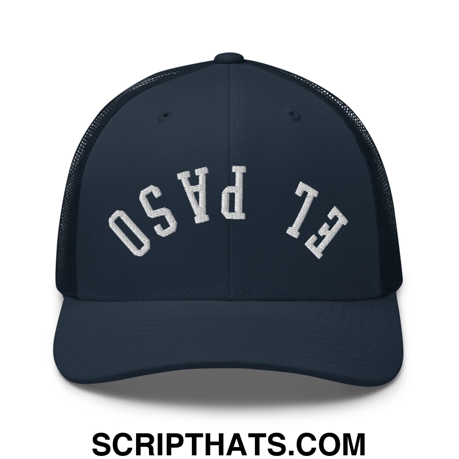 Upside Down El Paso Embroidered Mesh Trucker Hat Navy