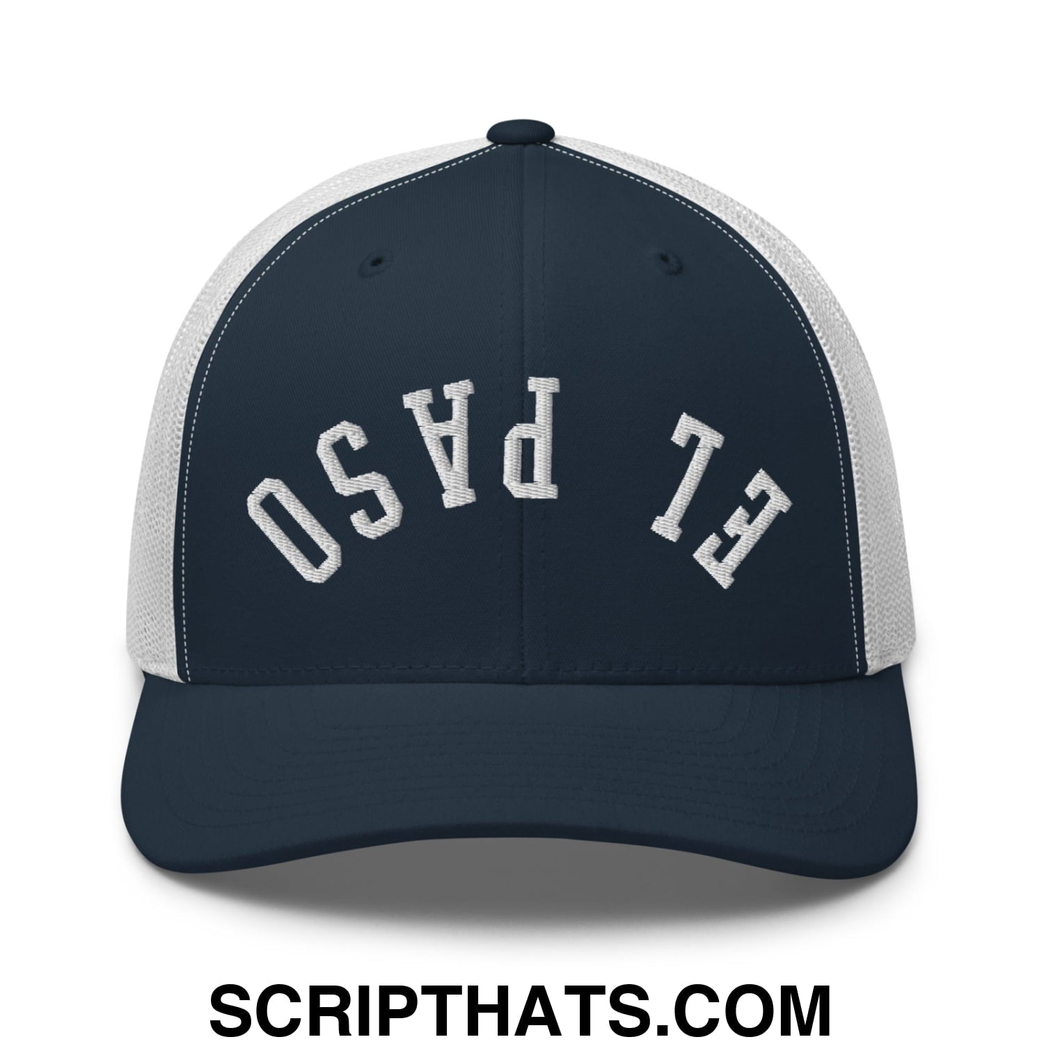 Upside Down El Paso Embroidered Mesh Trucker Hat Navy White