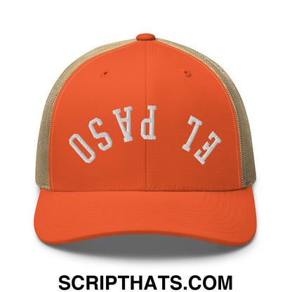 Upside Down El Paso Embroidered Mesh Trucker Hat Rustic Orange Khaki